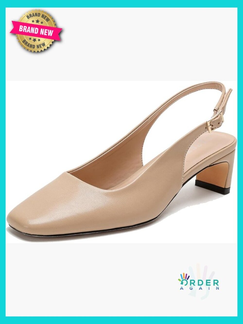 Square Toe Slingback Pumps Chunky Low Heel Work Office Dress Shoes
